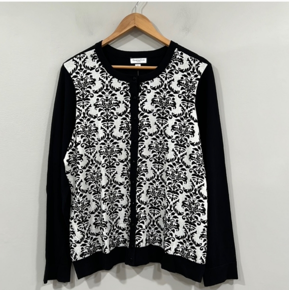 Charter Club | Black & Silver Long Sleeve Button Up Cardigan Sweater Size 2X - Picture 1 of 5